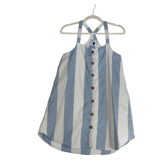 ONeill Blue Ivory Mini Dress Womens Medium Sundress Cotton Linen Blend Lagenlook - Picture 1 of 9